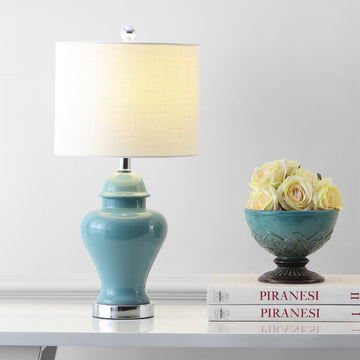 Qin 22" Ceramic/Iron Classic Cottage LED Table Lamp - JONATHAN Y